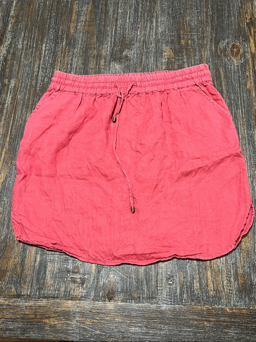 Willi Smith Coral Pink Drawstring Mini Skirt Linen